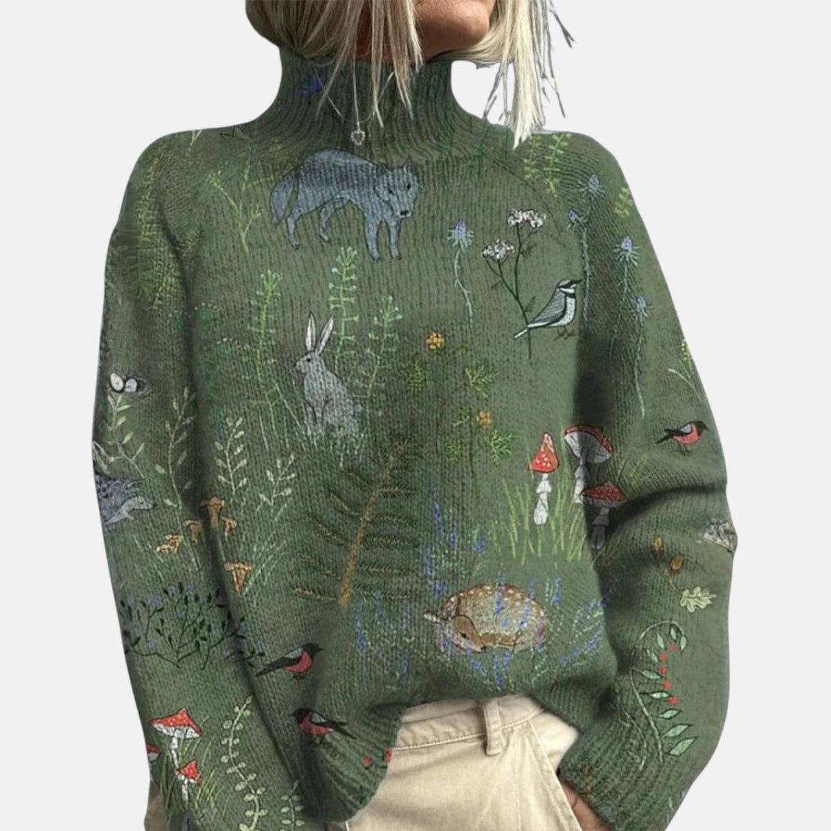 Woodland Pattern Roll-Neck Jumper, Relaxed Fit