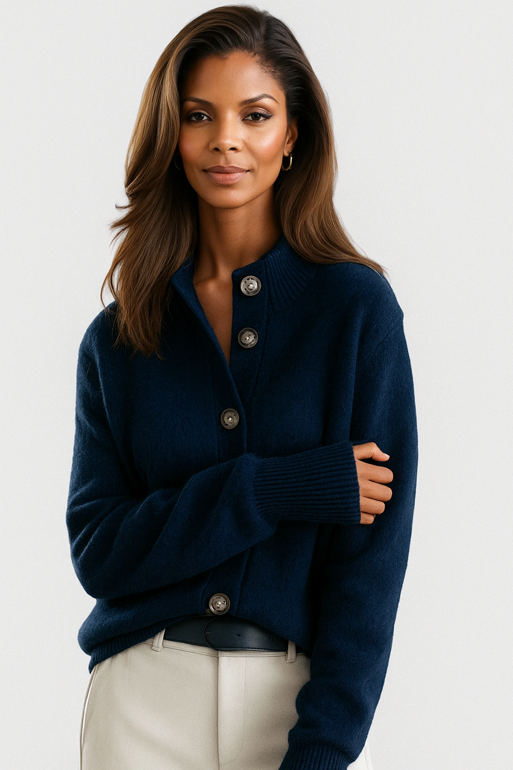 Colour-Block Roll-Neck Jumper with Circle Pattern