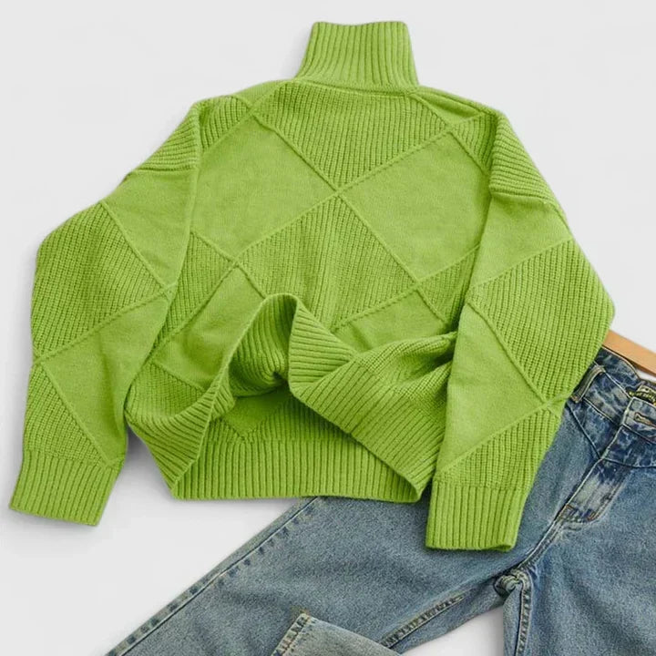 Textured Roll-Neck Jumper with Diamond Pattern
