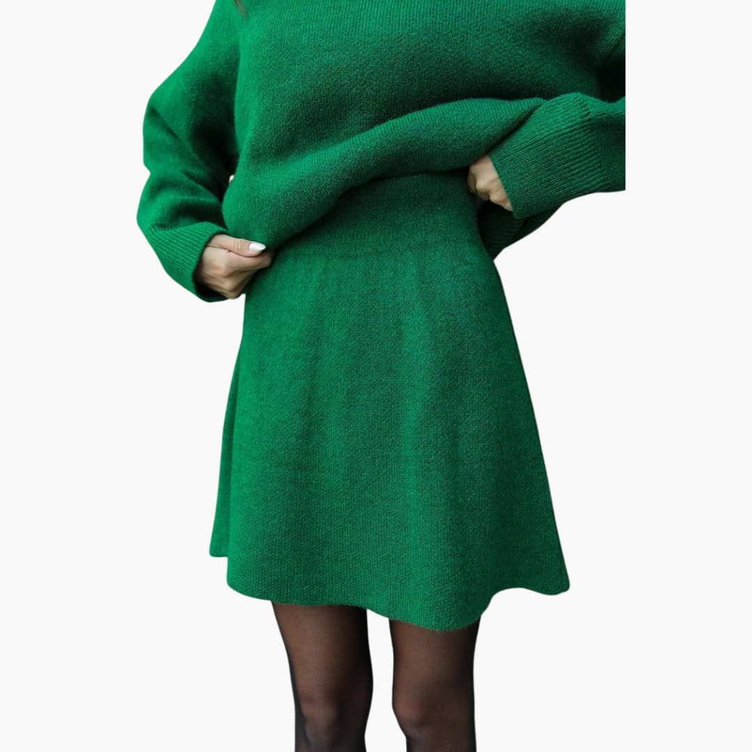 Black Knit Two-Piece Set with Crew Neck Sweater High Waist Mini