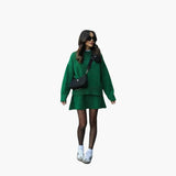 Black Knit Two-Piece Set with Crew Neck Sweater High Waist Mini