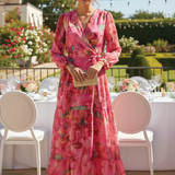 Nicole | Elegant Pink Maxi Dress for Women with Floral Wrap Style