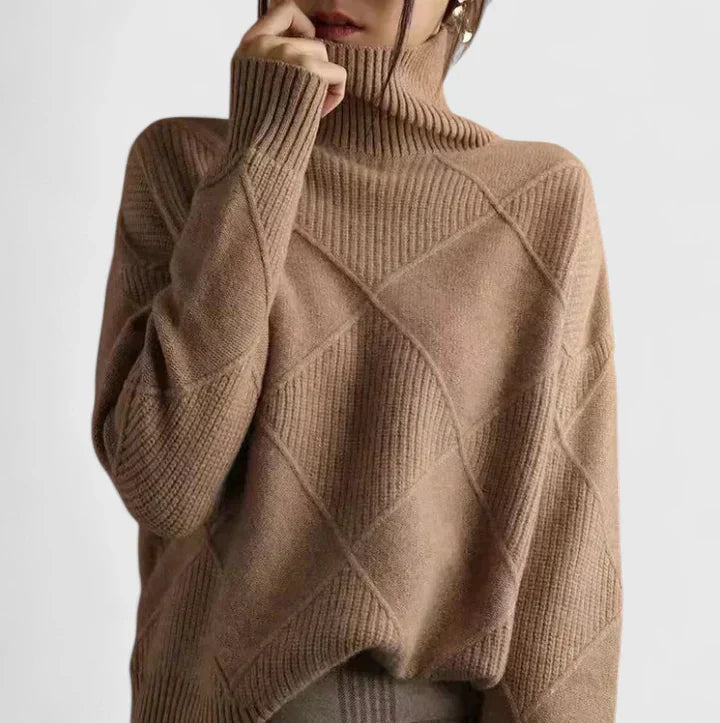 Textured Roll-Neck Jumper with Diamond Pattern