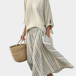 Aurcyn | Comfortable Loose Blouse & Striped Midi Skirt