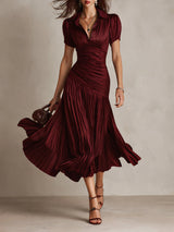 Adriana - Retro Striped Satin Midi Dress