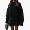 Chic Black Knit Two Piece Set for Women with Crew Neck Sweater High Waist Mini Skirt Lounge Style