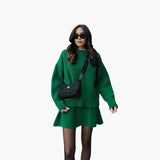 Black Knit Two-Piece Set with Crew Neck Sweater High Waist Mini