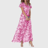 Effortless Floral Maxi Dress for Women with V Neck Flutter Sleeve Flowing Chiffon Boho Style