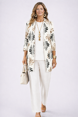 Three-Piece Set with Cardigan and Botanical Trousers