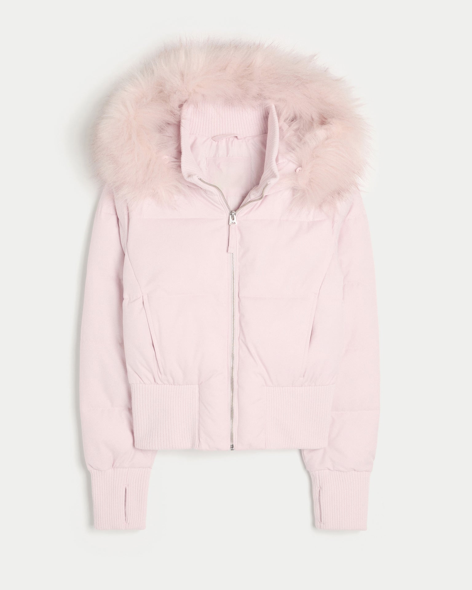 Women's Cropped Quilted Hooded Jacket with Faux Fur Trim