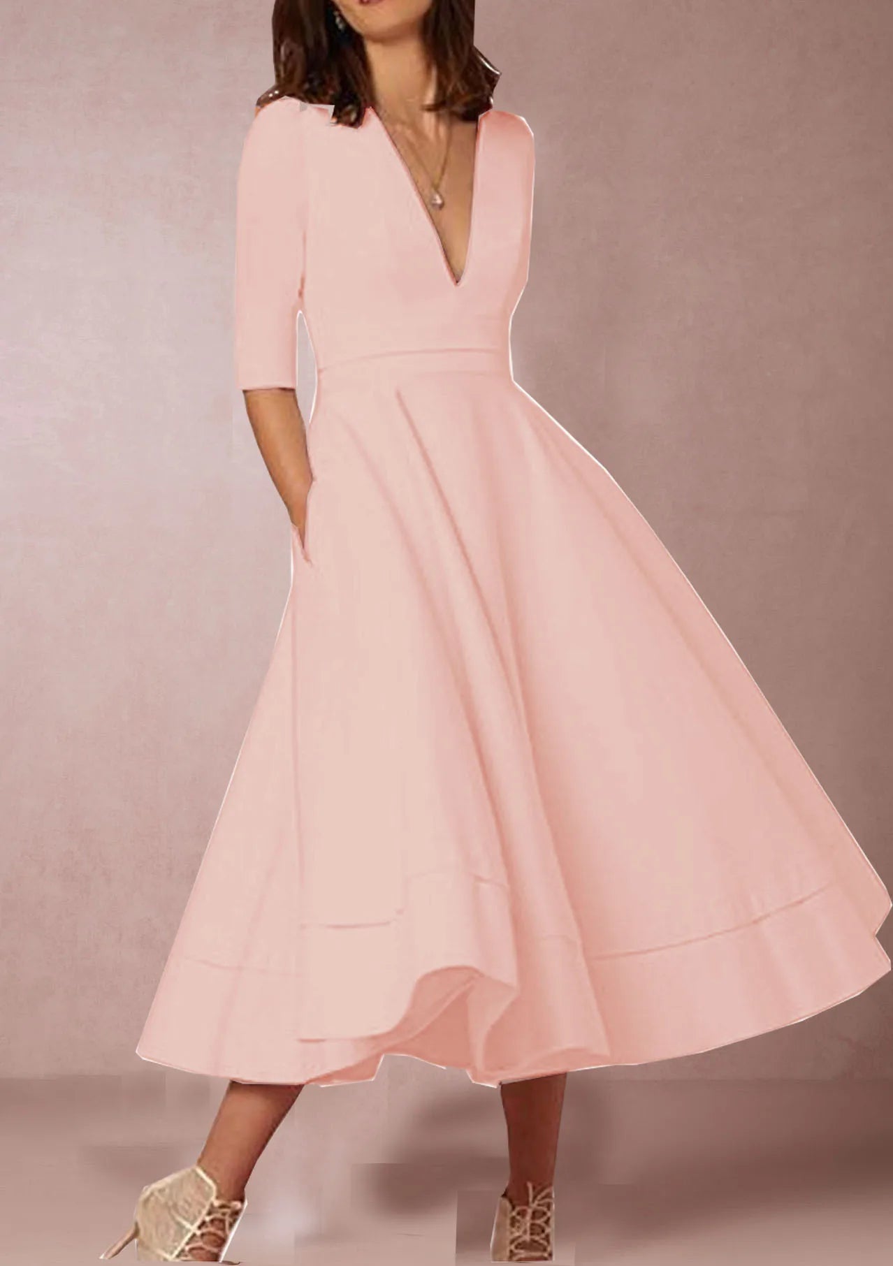 A-Line Midi Dress for Wedding Guests, Retro Style