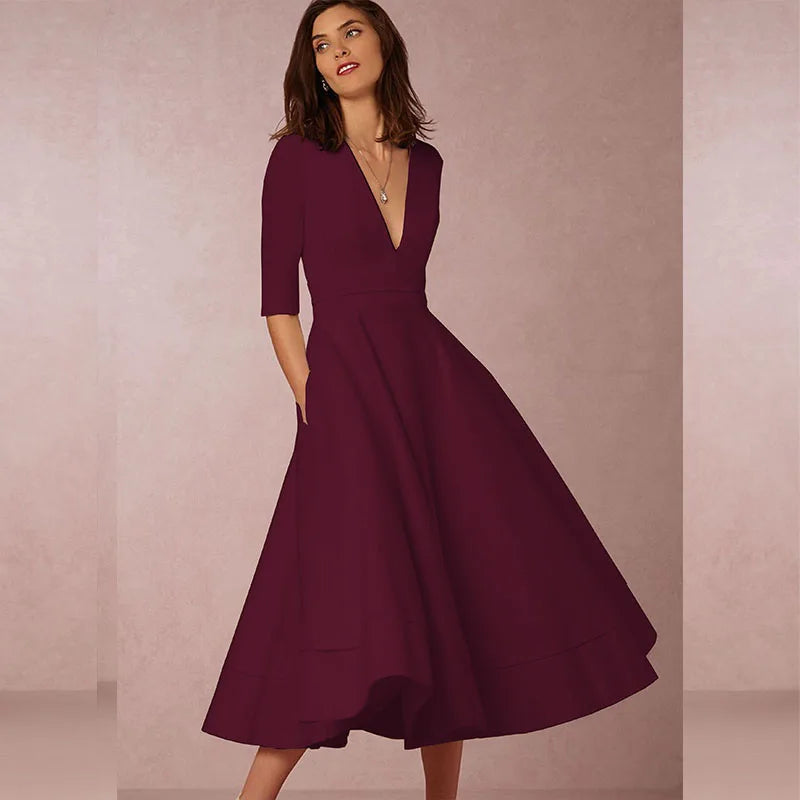 A-Line Midi Dress for Wedding Guests, Retro Style