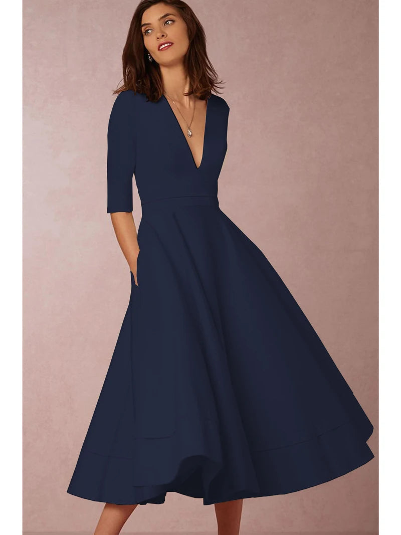 A-Line Midi Dress for Wedding Guests, Retro Style