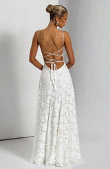 Floral Jacquard Maxi Dress with Straps and Gentle Stretch