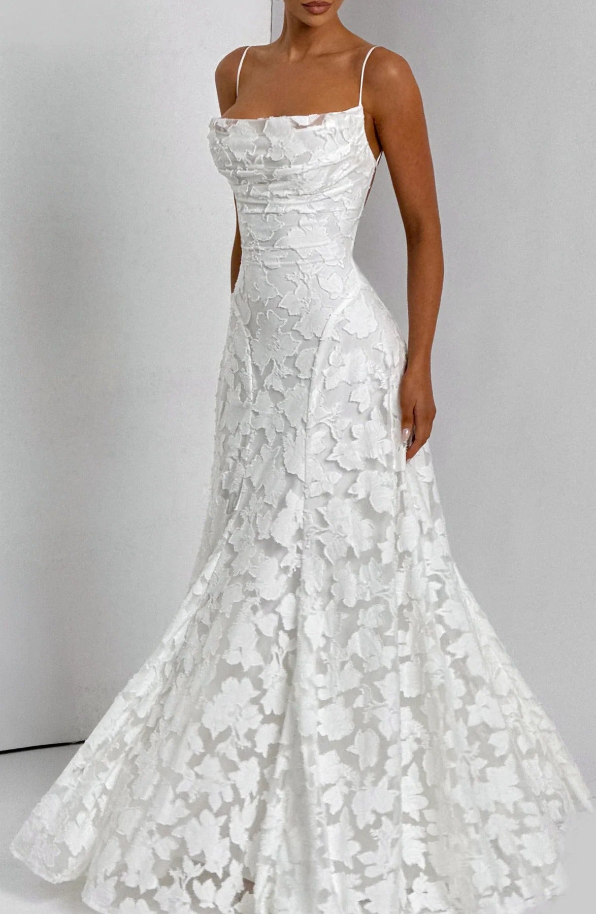 Floral Jacquard Maxi Dress with Straps and Gentle Stretch