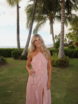 Pleated Ruffle Midi Dress for Wedding Guests