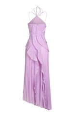 Pleated Ruffle Midi Dress for Wedding Guests