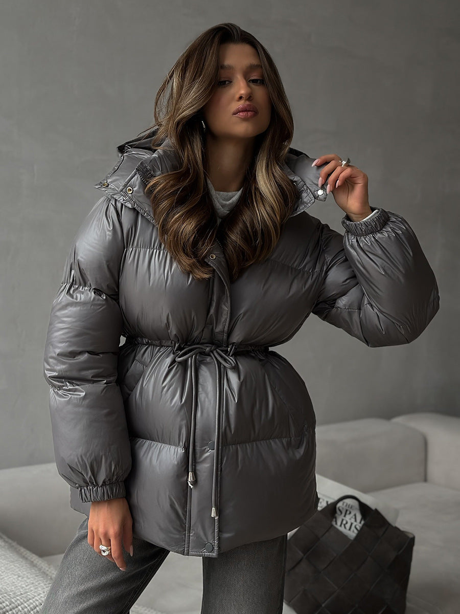 Drawstring Waist Hooded Puffer Jacket