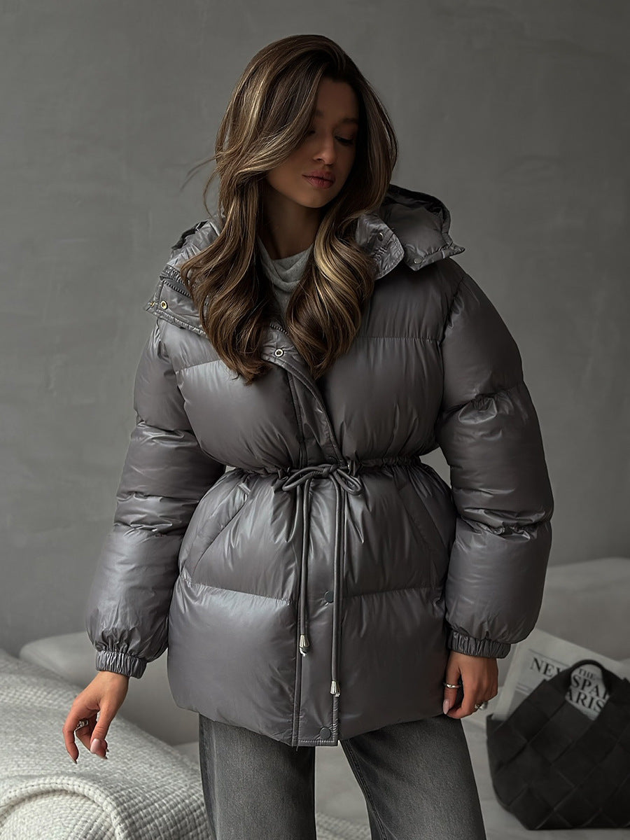 Drawstring Waist Hooded Puffer Jacket