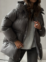 Drawstring Waist Hooded Puffer Jacket