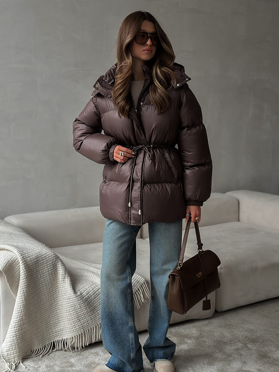 Drawstring Waist Hooded Puffer Jacket