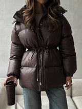 Drawstring Waist Hooded Puffer Jacket