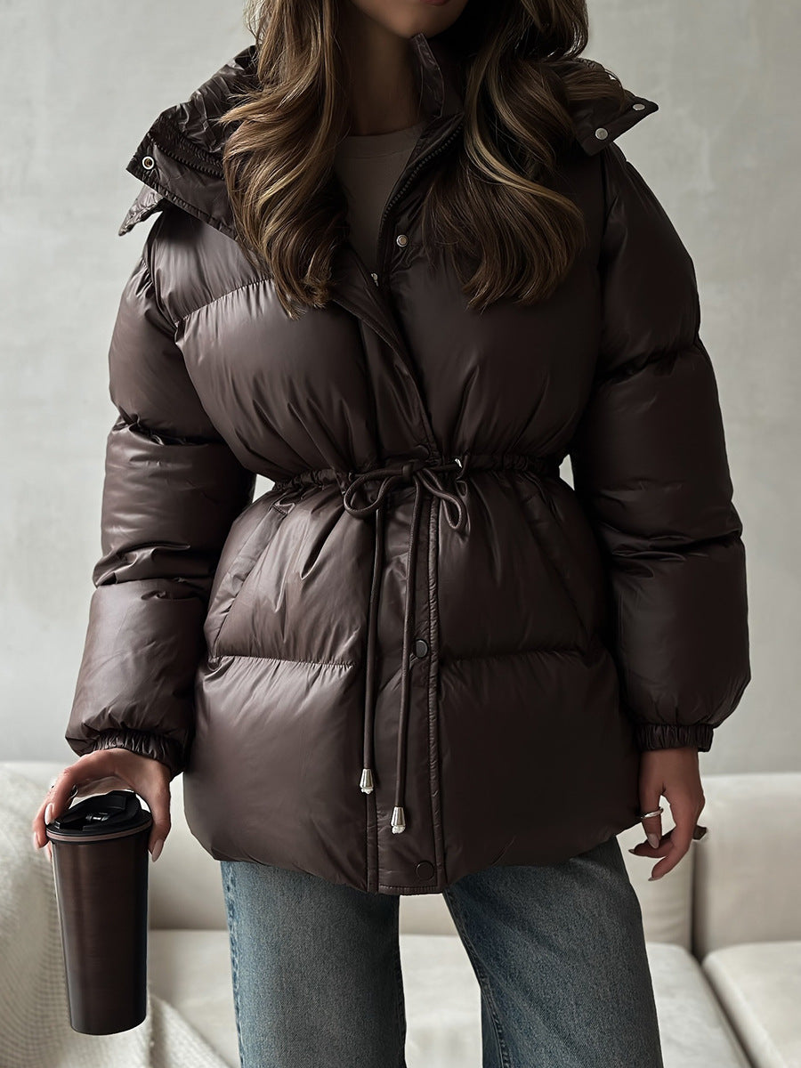 Drawstring Waist Hooded Puffer Jacket