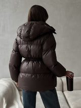 Drawstring Waist Hooded Puffer Jacket
