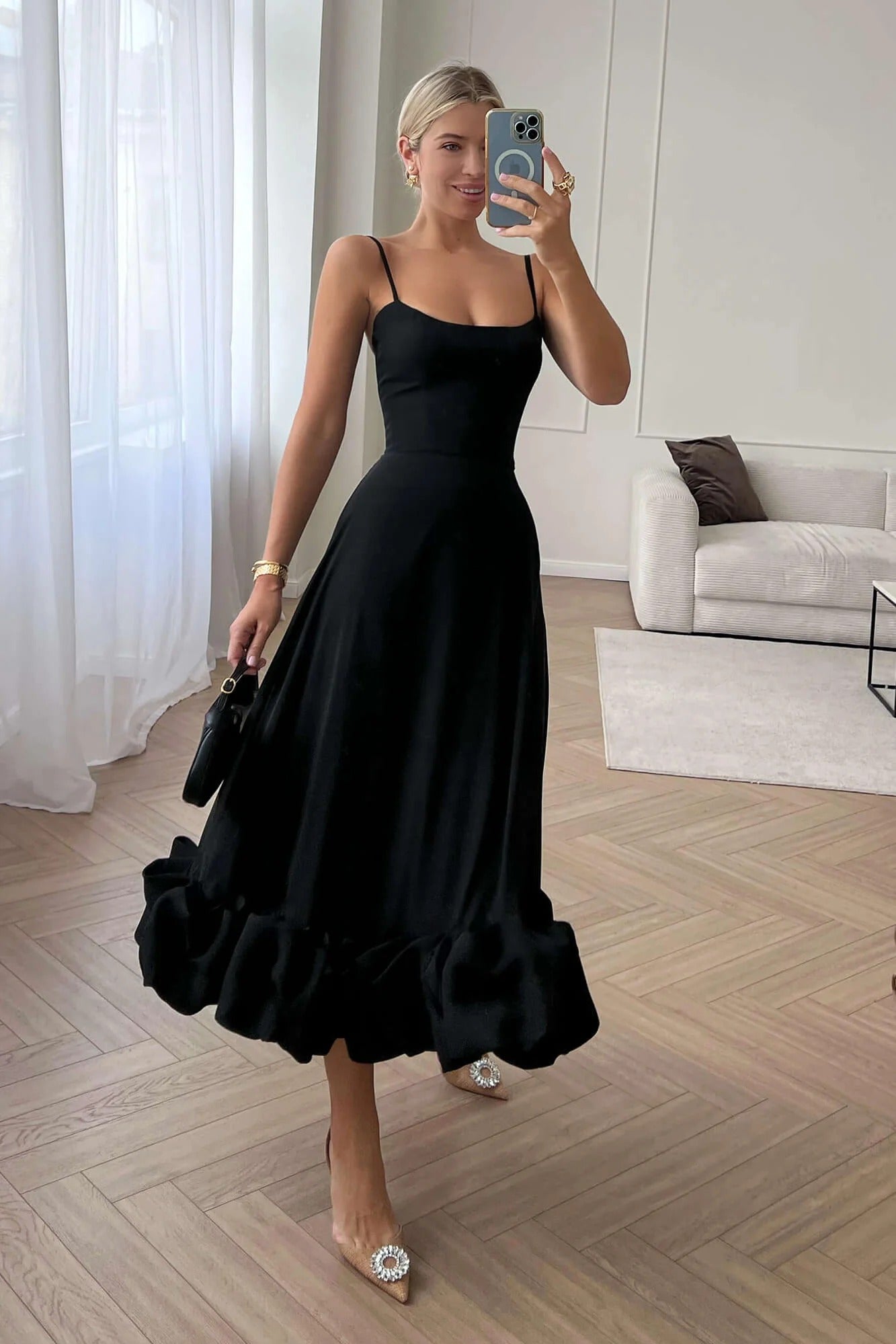 Sleeveless Twirl Midi Prom Dress for Wedding Guests