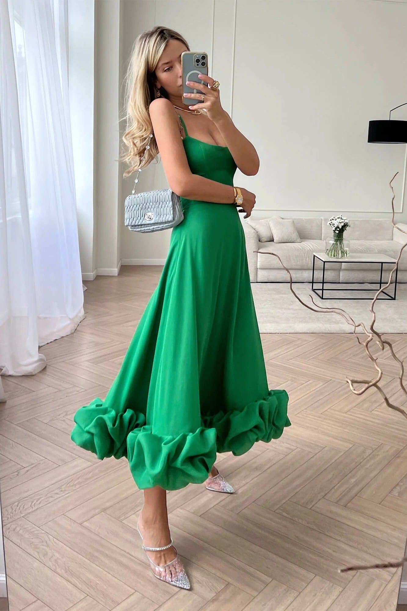Sleeveless Twirl Midi Prom Dress for Wedding Guests