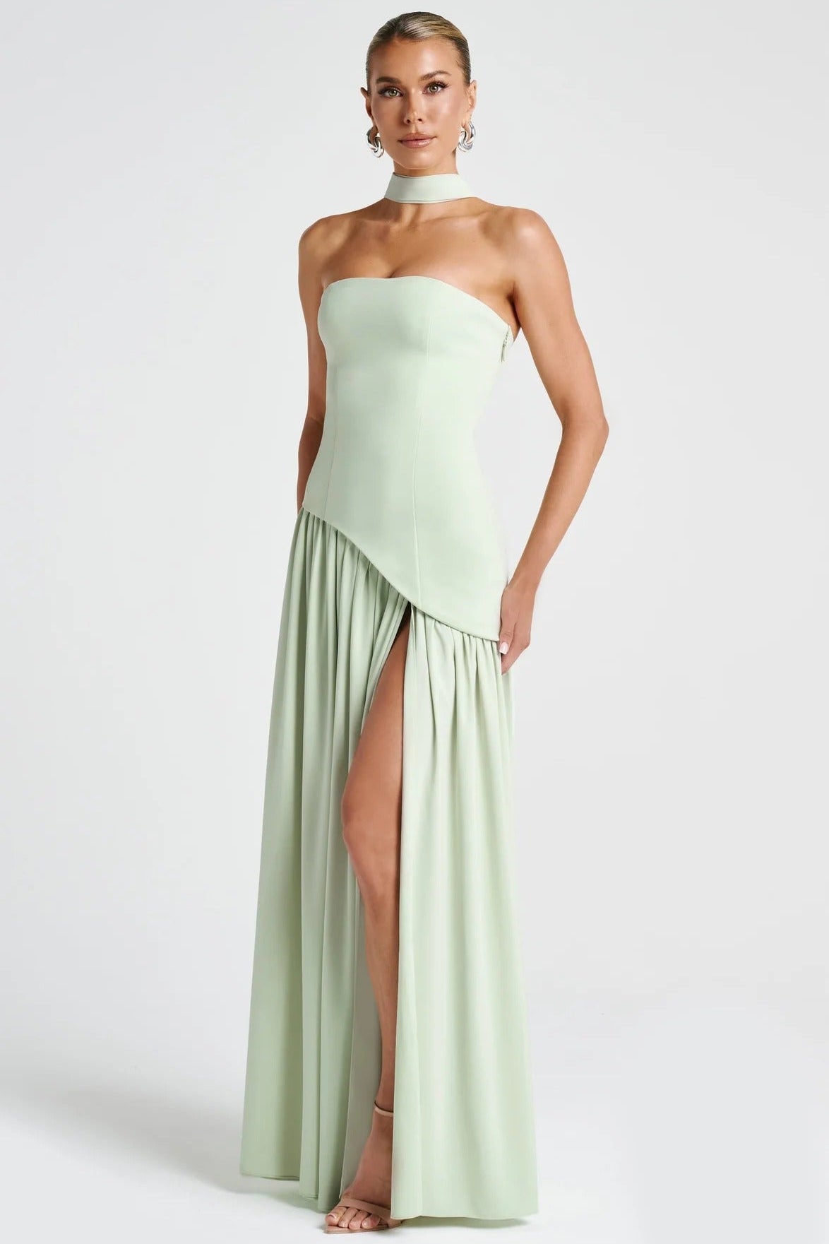 Strapless Maxi Dress with Scarf, Wedding Guest Style