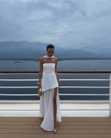 Noella | Women's Strapless Maxi Wedding Guest Dress with Scarf