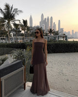 Noella | Women's Strapless Maxi Wedding Guest Dress with Scarf