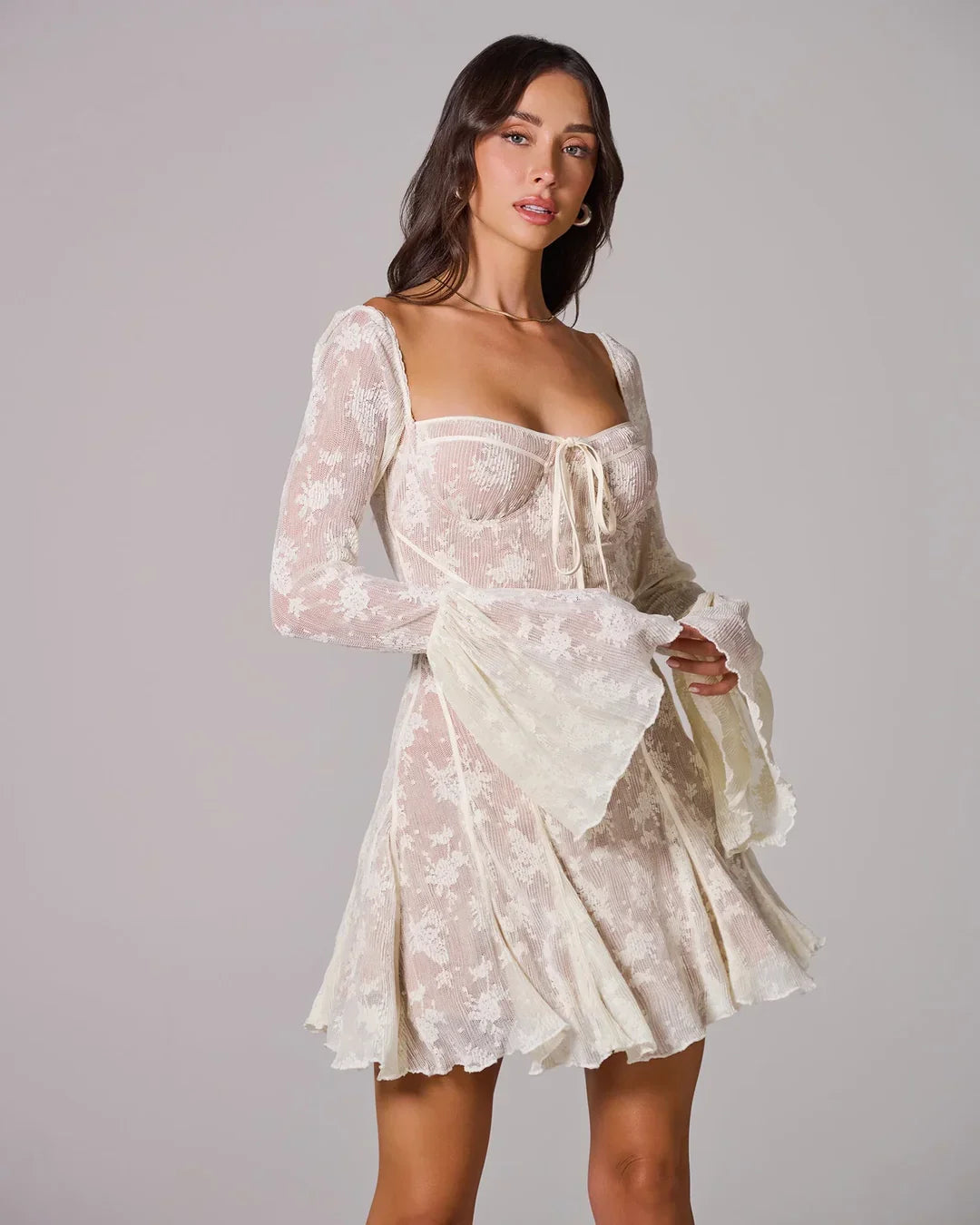 Teagan | Women's Long Sleeve Romantic Lace Mini Dress