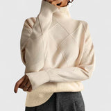 Textured Roll-Neck Jumper with Diamond Pattern
