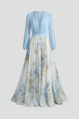 Women’s Maxi Dress with V-Neckline and Sheer Sleeves