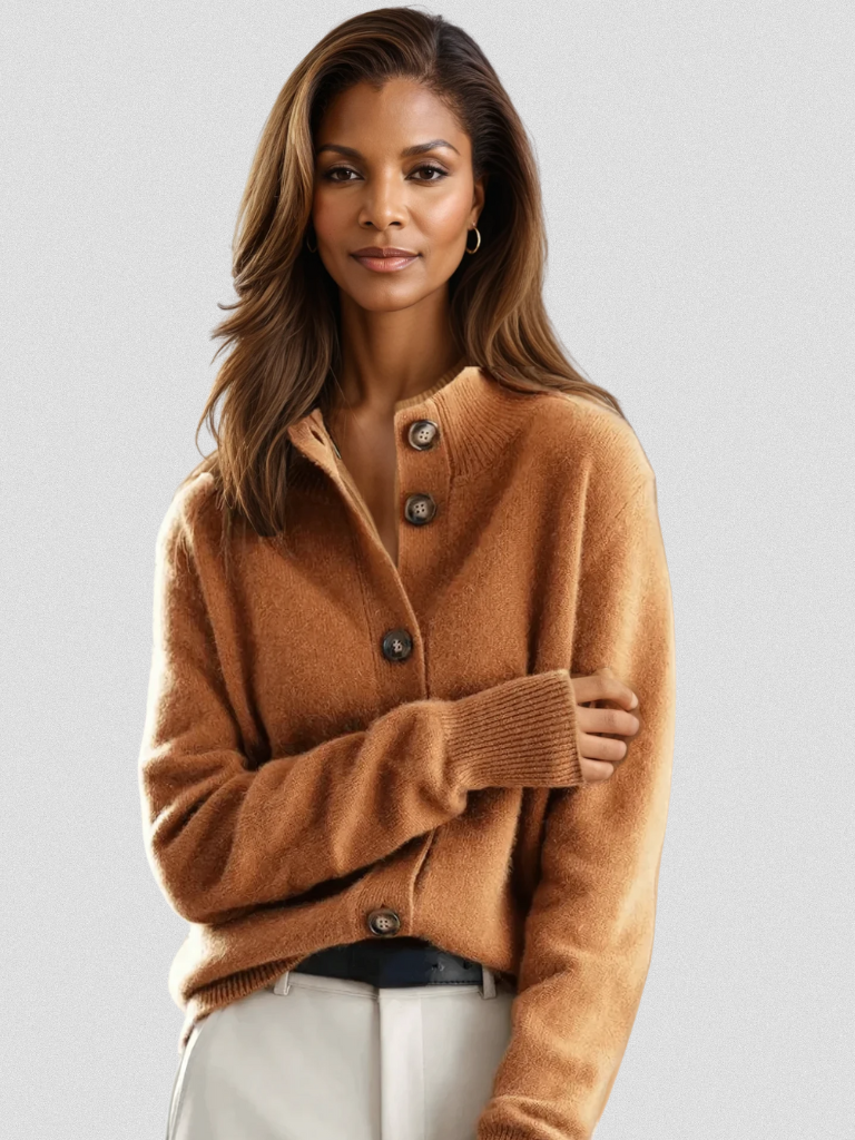 Colour-Block Roll-Neck Jumper with Circle Pattern