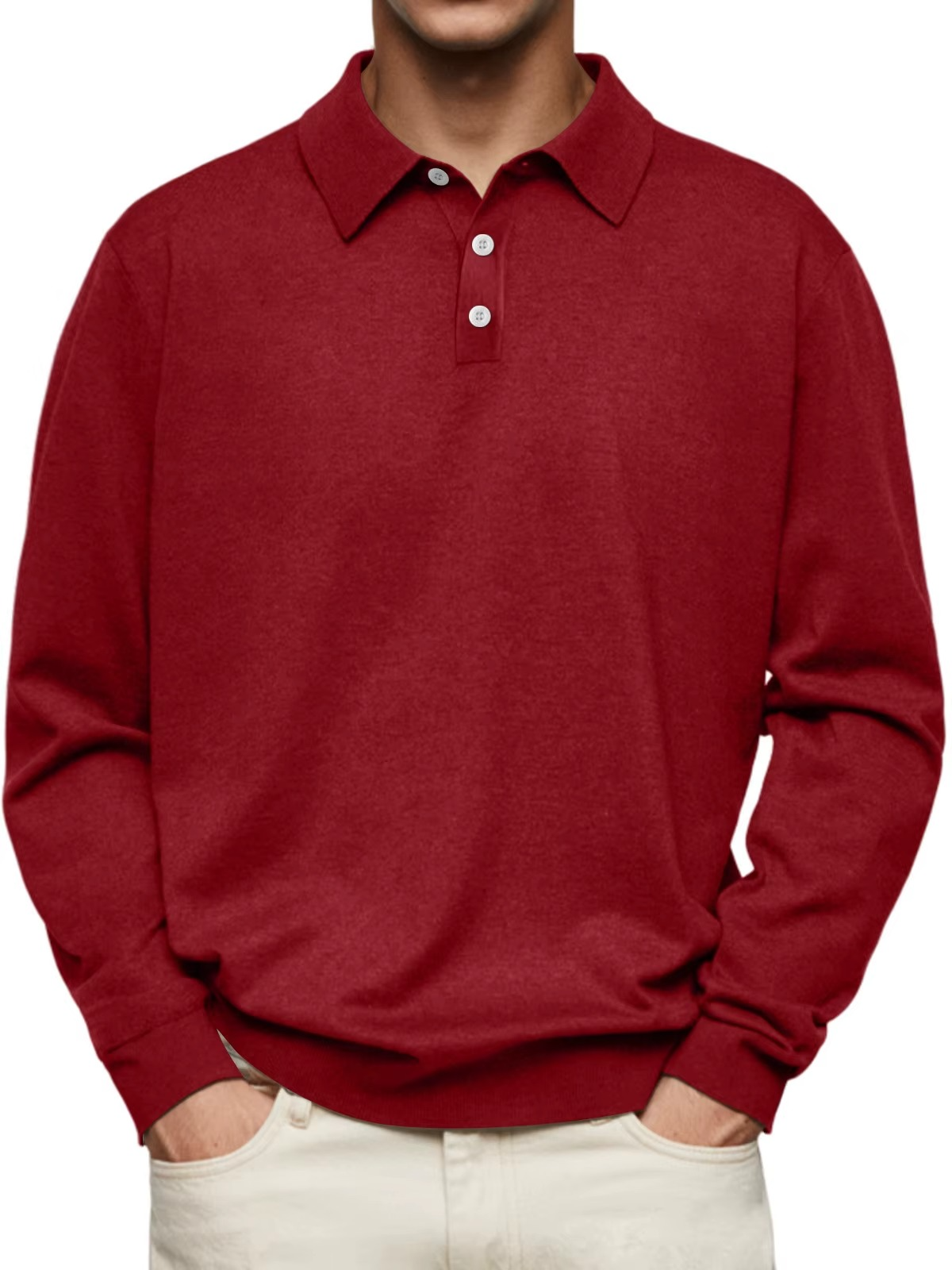 Long Sleeve Polo Shirt with Button Neck