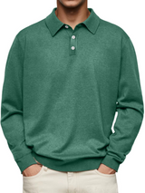 Long Sleeve Polo Shirt with Button Neck