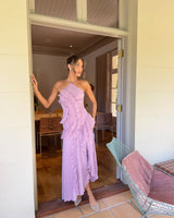 Pleated Halter Dress with Asymmetric Ruffles