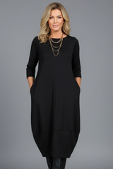 Women Midi Dress with Round Neck and Pockets