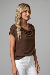 Blouse with Cowl Neck and Draped Front