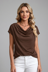 Women's Blouse with Cowl Neck and Draped Front