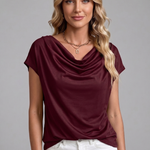 Women's Blouse with Cowl Neck and Draped Front