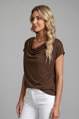 Blouse with Cowl Neck and Draped Front