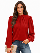 Women's Blouse with High Neck and Puff Sleeves