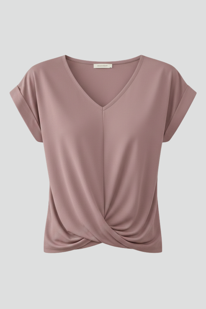 Women’s Blouse with V Neckline and Short Sleeves