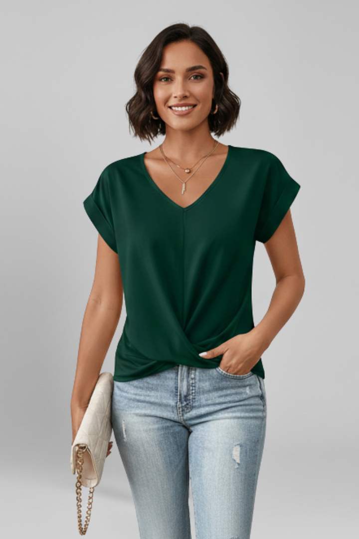 Women’s Blouse with V Neckline and Short Sleeves