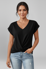 Blouse with V Neckline and Short Sleeves