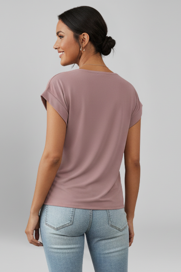 Blouse with V Neckline and Short Sleeves